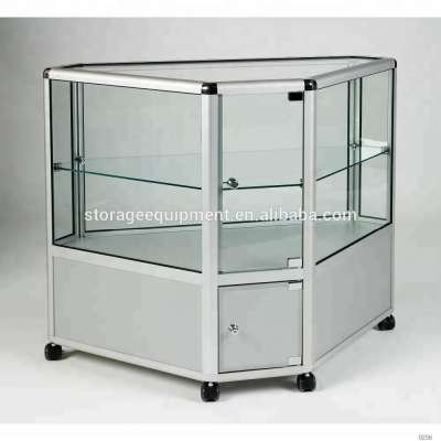 wall mounted jewelry store showcase and counter with glass shelves